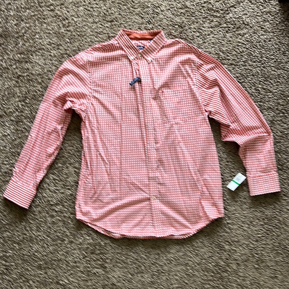Izod Men’s Button Down Orange Gingham Shirt NWT